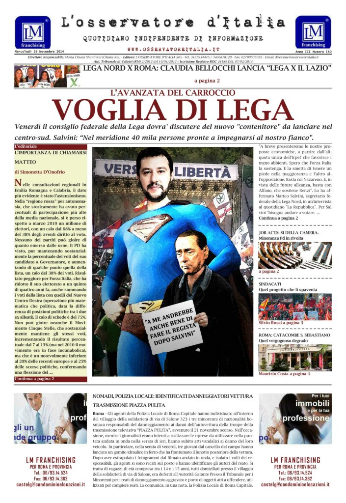 L'osservatore d'Italia edizione del 26 Novembre 2014